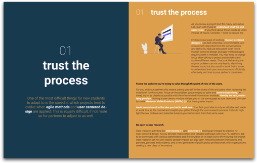 Screenshot from policy innovation lab playbook, with displayed text 'trust the process'